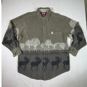 True Grit Mens Large Tan Alaskan Print Sherpa Button Front Jacket Coat Warm Wear